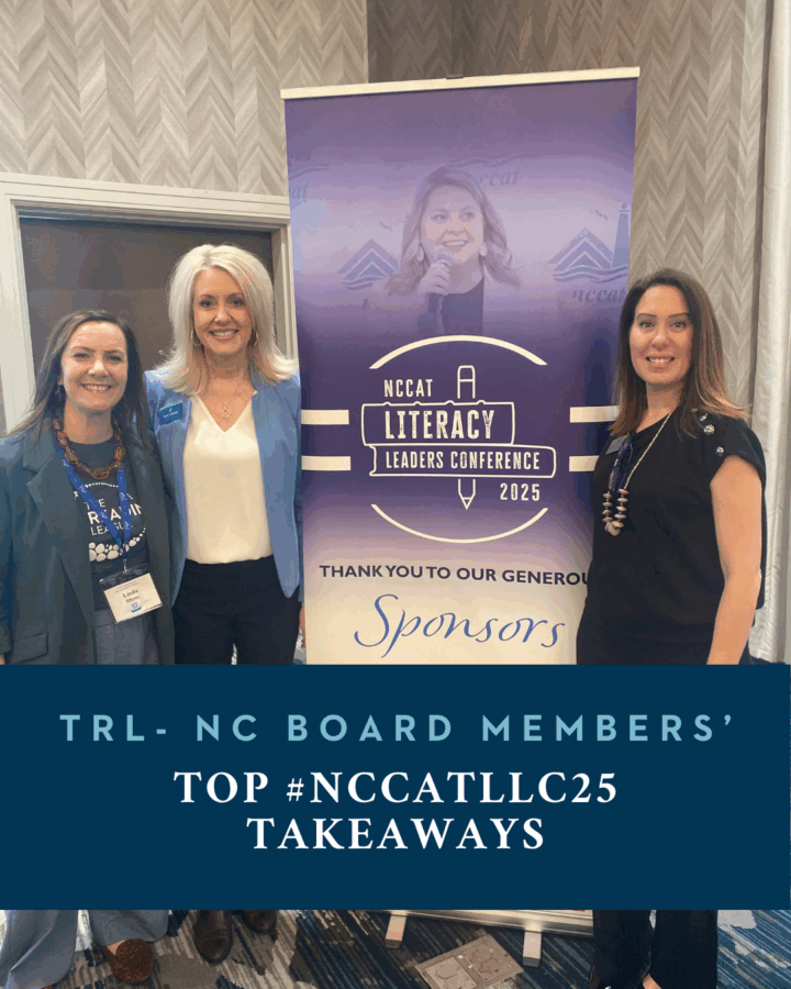 Four of TRL-NC's board members hold a sign from the Chapter Leader retreat.